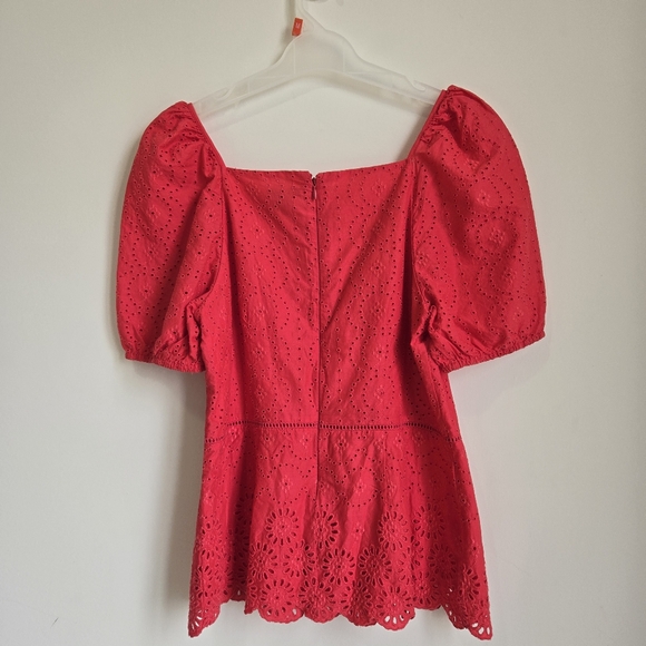 Anne Taylor Red Eyelet Puff Sleeve Top - Picture 6 of 13